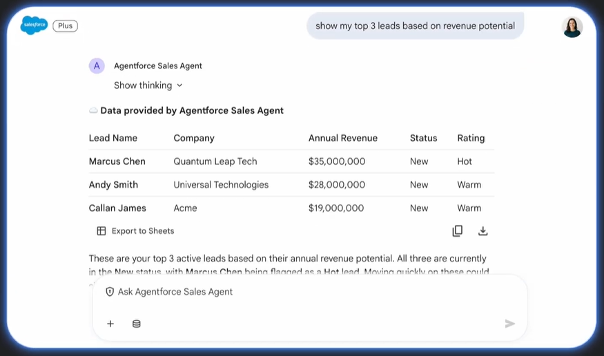 Acelere sua velocidade de vendas com o Agentforce Sales Agent no Gemini Enterprise.