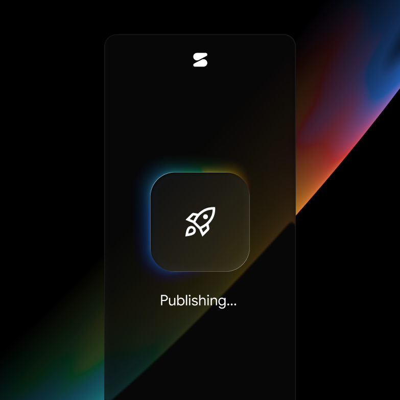 Google AI Studio mobile app publishing interface showing a rocket icon and 'Publishing...' state