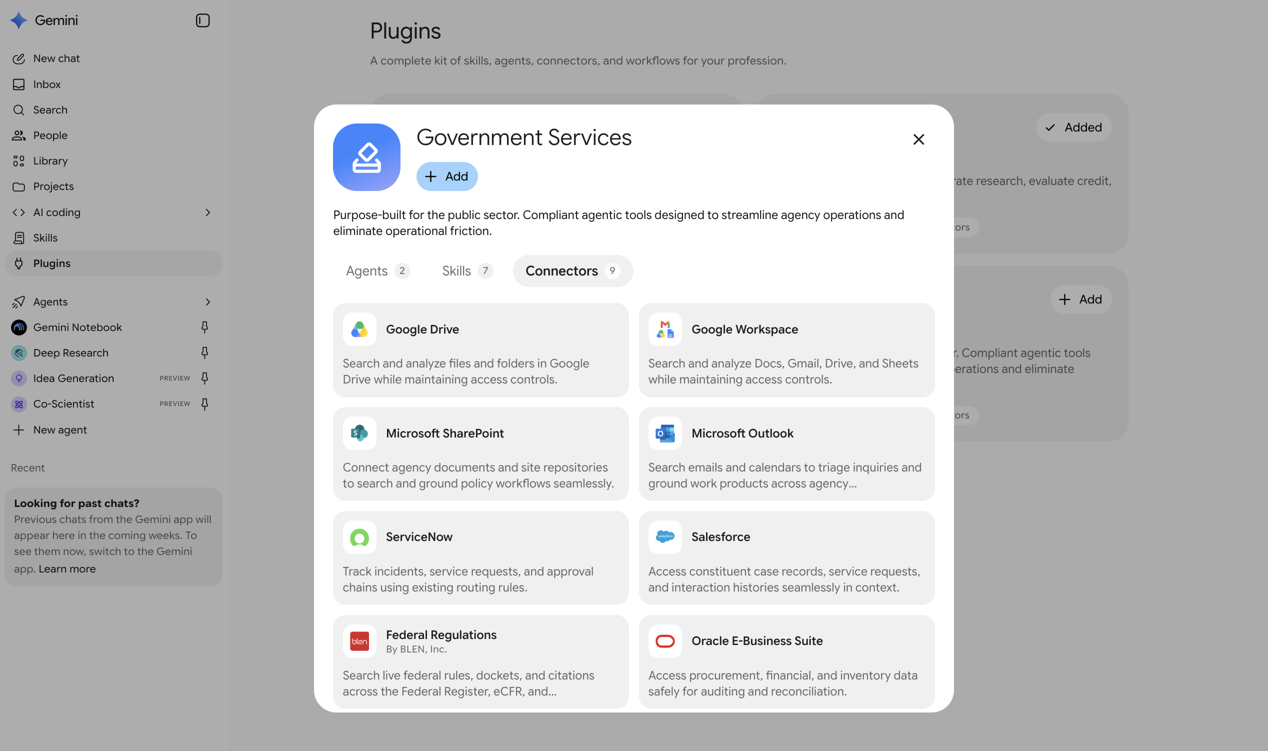 Gemini for government services connectors UI