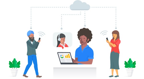 Imagen de unas manos que sujetan un móvil, con una línea de puntos que lleva a un escudo con un candado abierto en el centro y, después, a un portátil que se encuentra sobre un escritorio