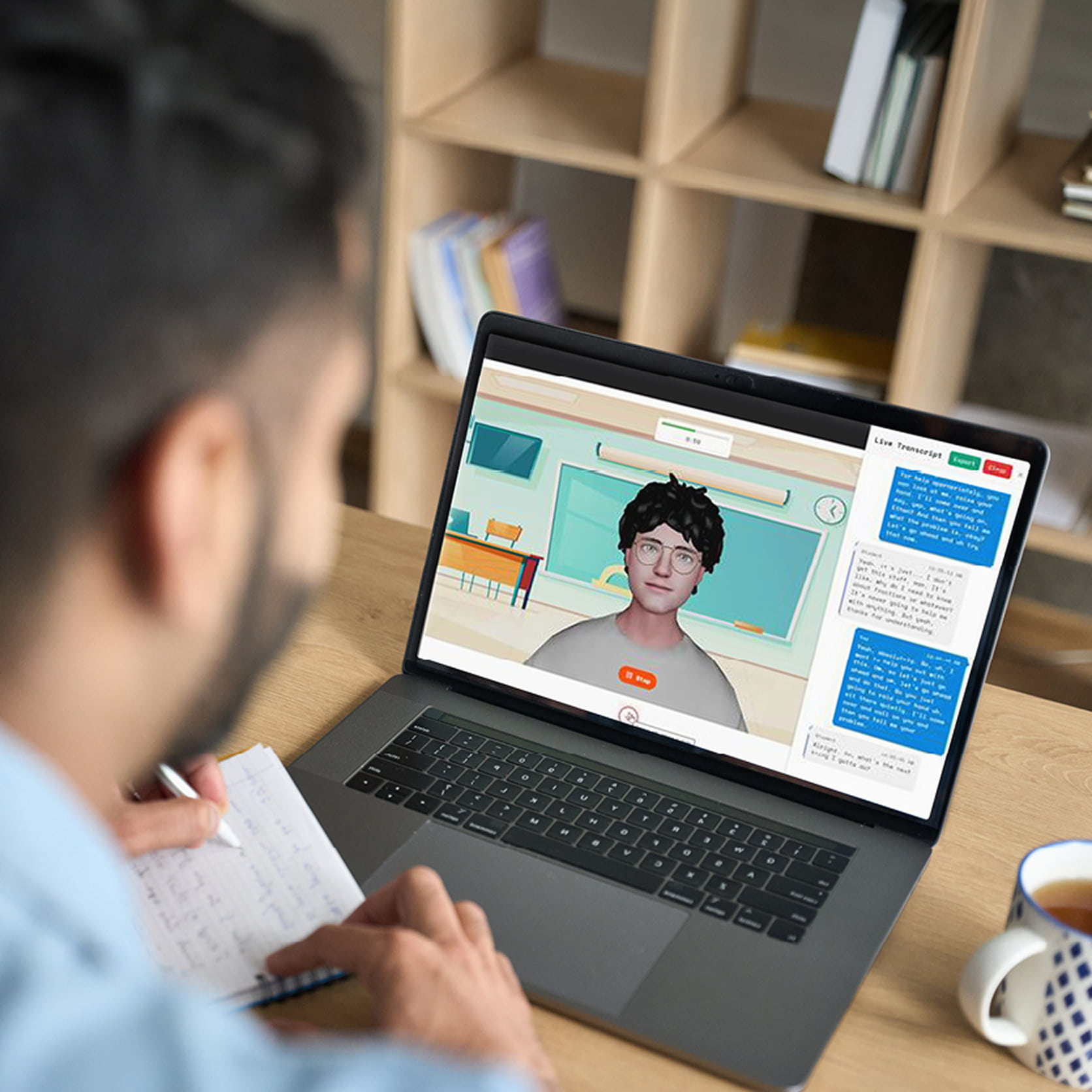 Gemini said A man uses a laptop for an interactive virtual AI session