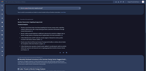 Google Threat Intel Demo screen