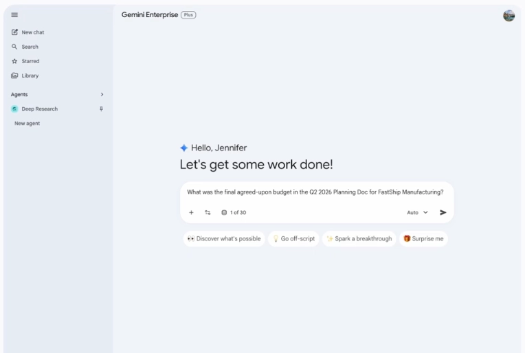 Gemini Enterprise app UI 