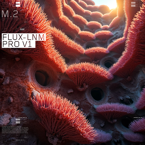 Red coral texture with FLUX-LNM PRO V1 digital UI overlay