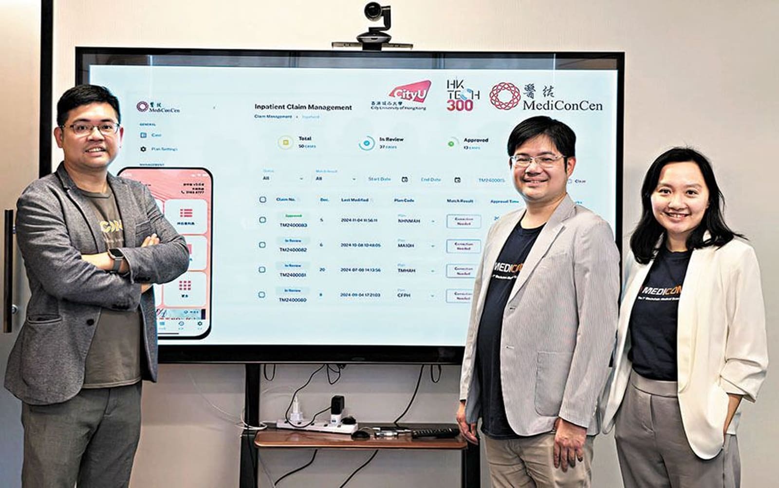 MediConCen team with inpatient claim management screen