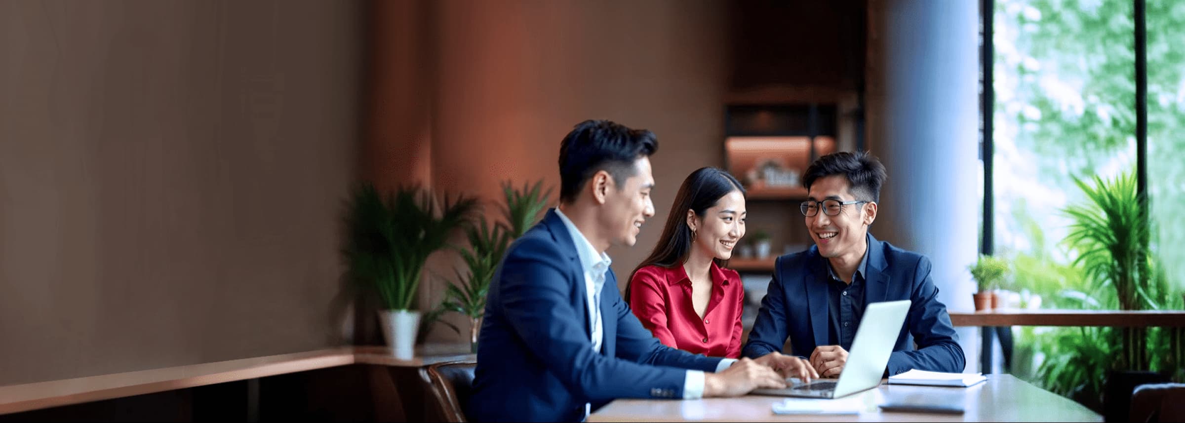 Three professionals meeting with a laptop
