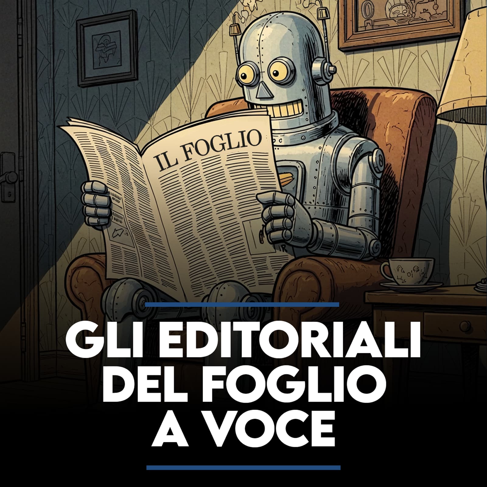 The cover of the podcast "Gli editoriali del Foglio a voce", created with Chirp 3