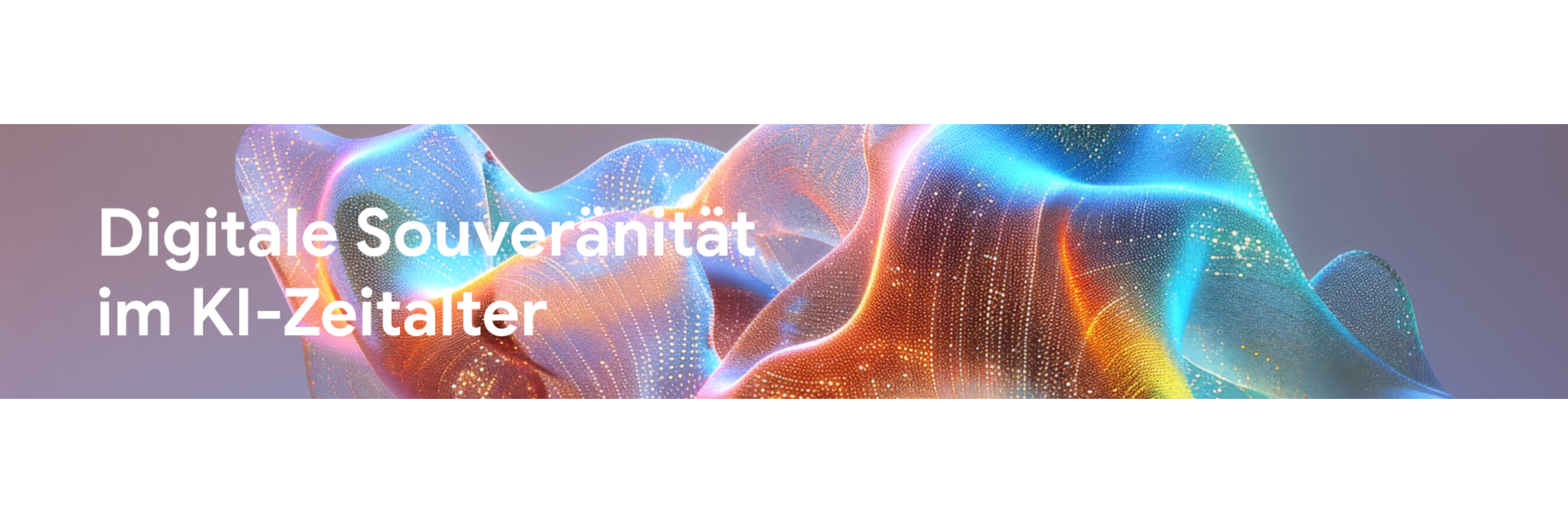 Abstrakte 3D-Visualisierung eines intelligenten digitalen Schutzschildes. Die wogende Struktur symbolisiert die Verbindung von souveräner Sicherheit (kühles Blau) mit KI-gestützter Innovation und Resilienz (warmes Orange).