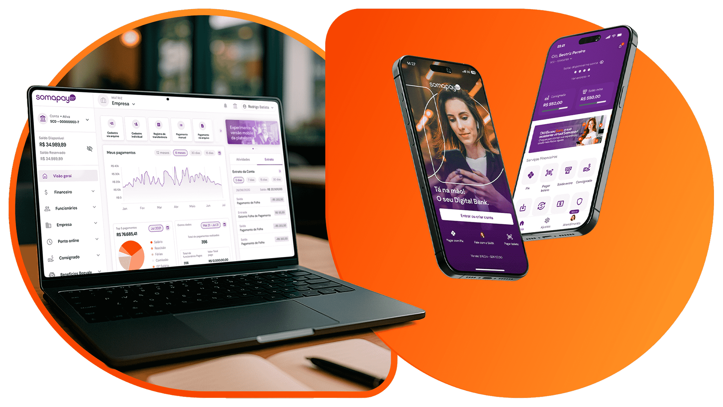 Somapay app on laptop and smartphone