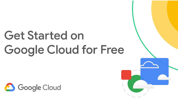 Diapositiva promocional con el siguiente texto en negro: "Get Started on Google Cloud for Free" (empieza a usar Google Cloud gratis)