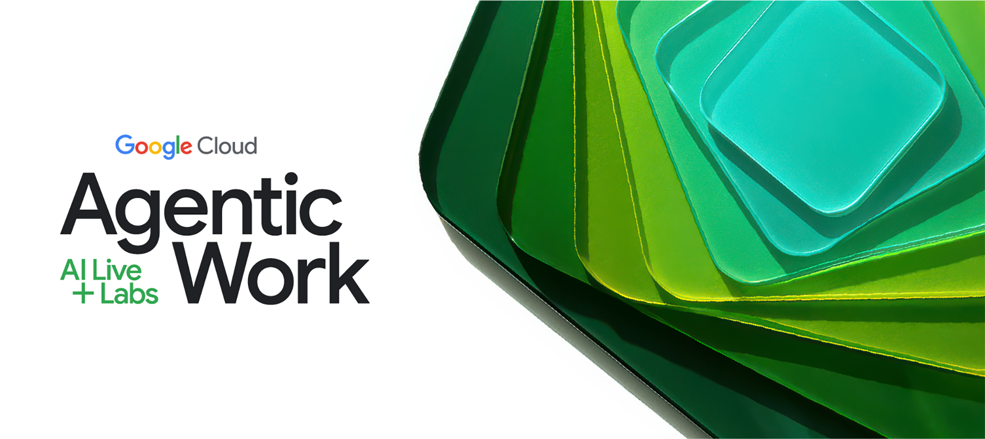 Colorful array of green squares on a white background with the text “Agentic Work: Live + Labs"