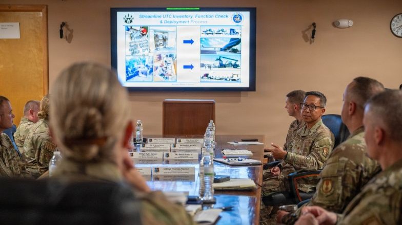 Group of military leaders reviewing inventory