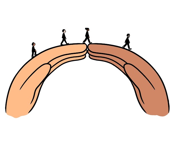 Illustration to convey Partners coming together to create a bridge to help customers