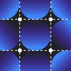 A graphical representation of squares and semi circles in shades of blue 