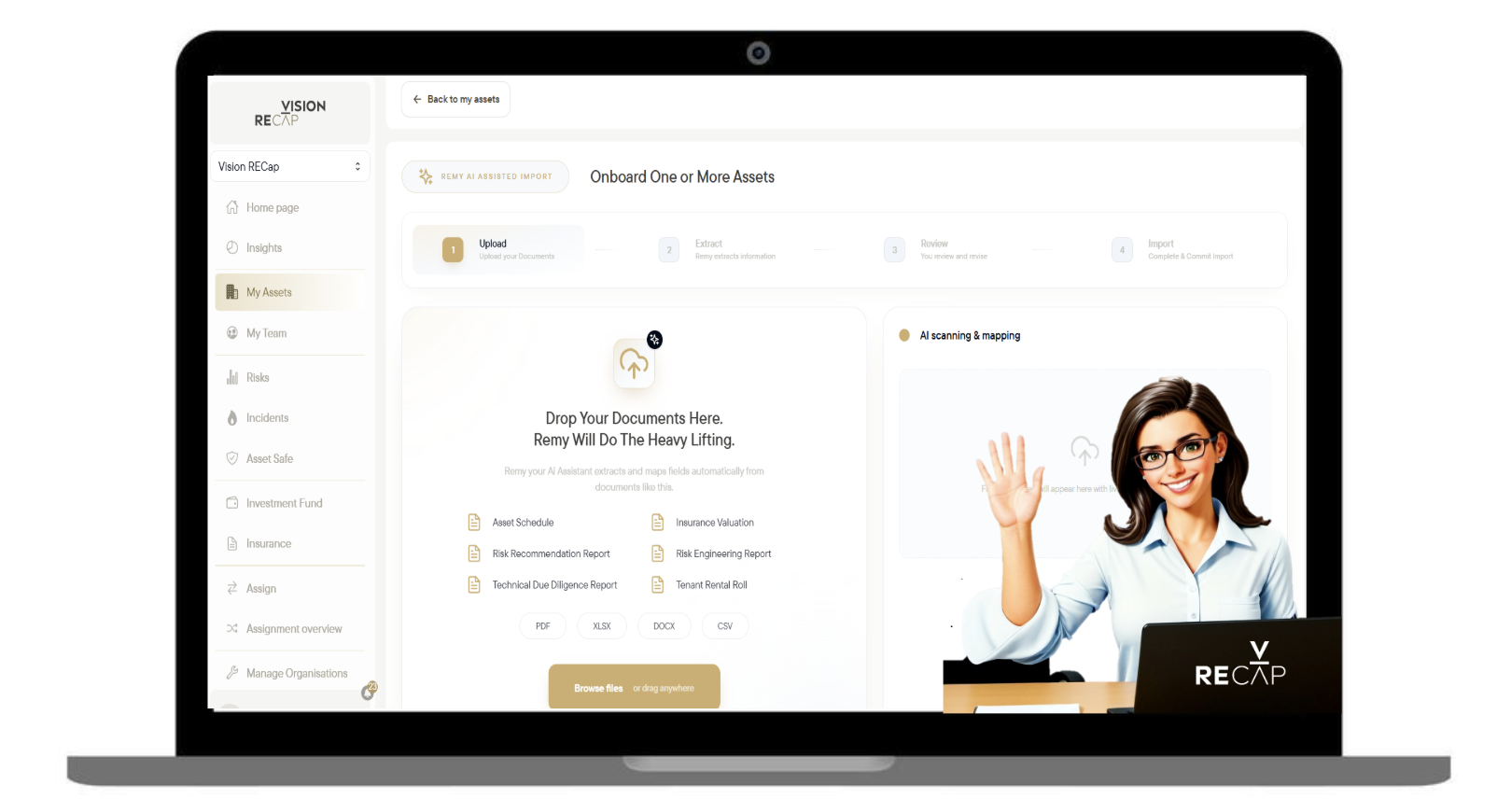 Dashboard UI design featuring ‘My Assets’ in the pipeline