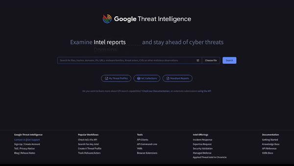 dark screen mode on Google Threat Intelligence landing page