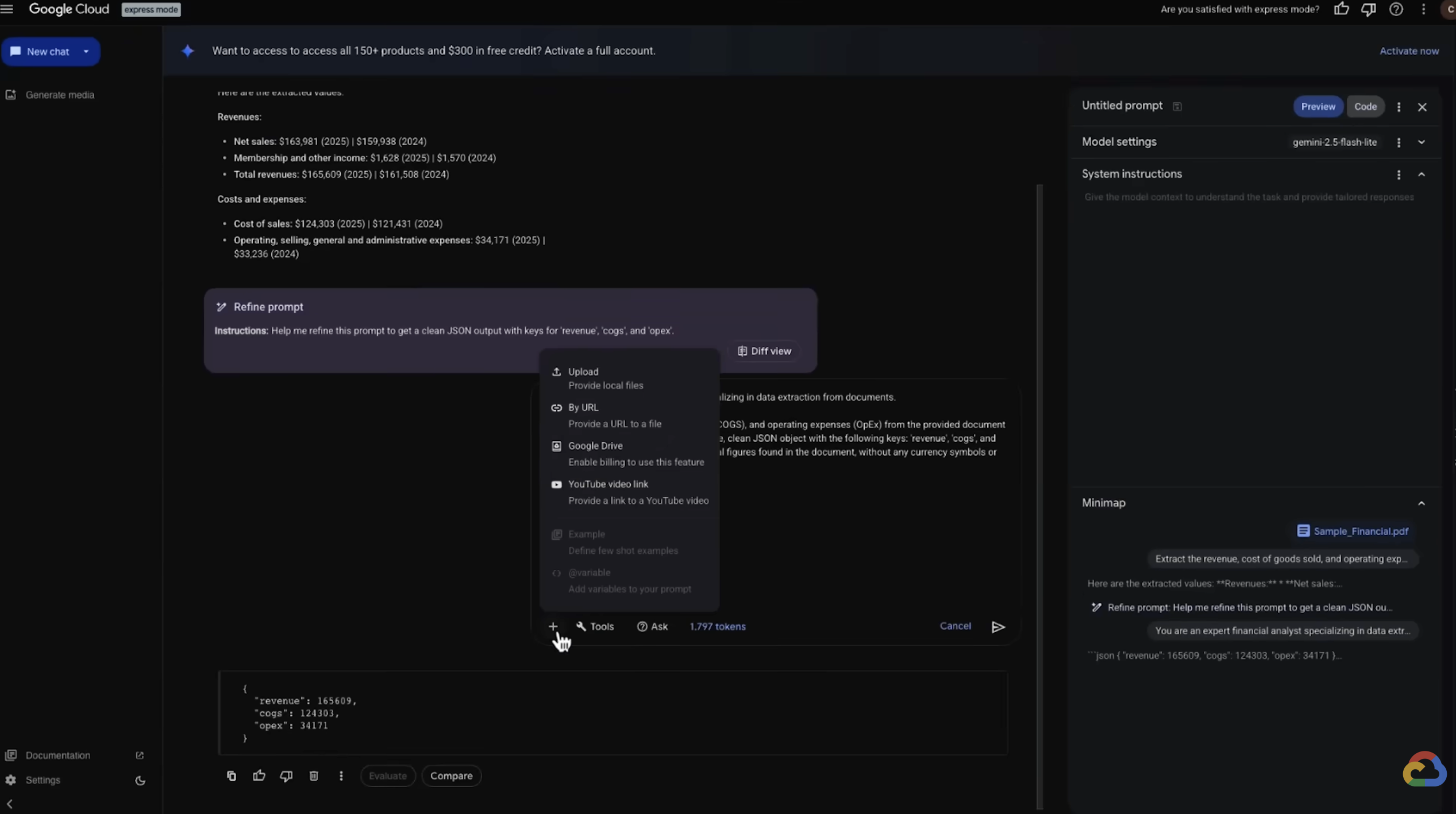 Screencast of Vertex AI Studio 