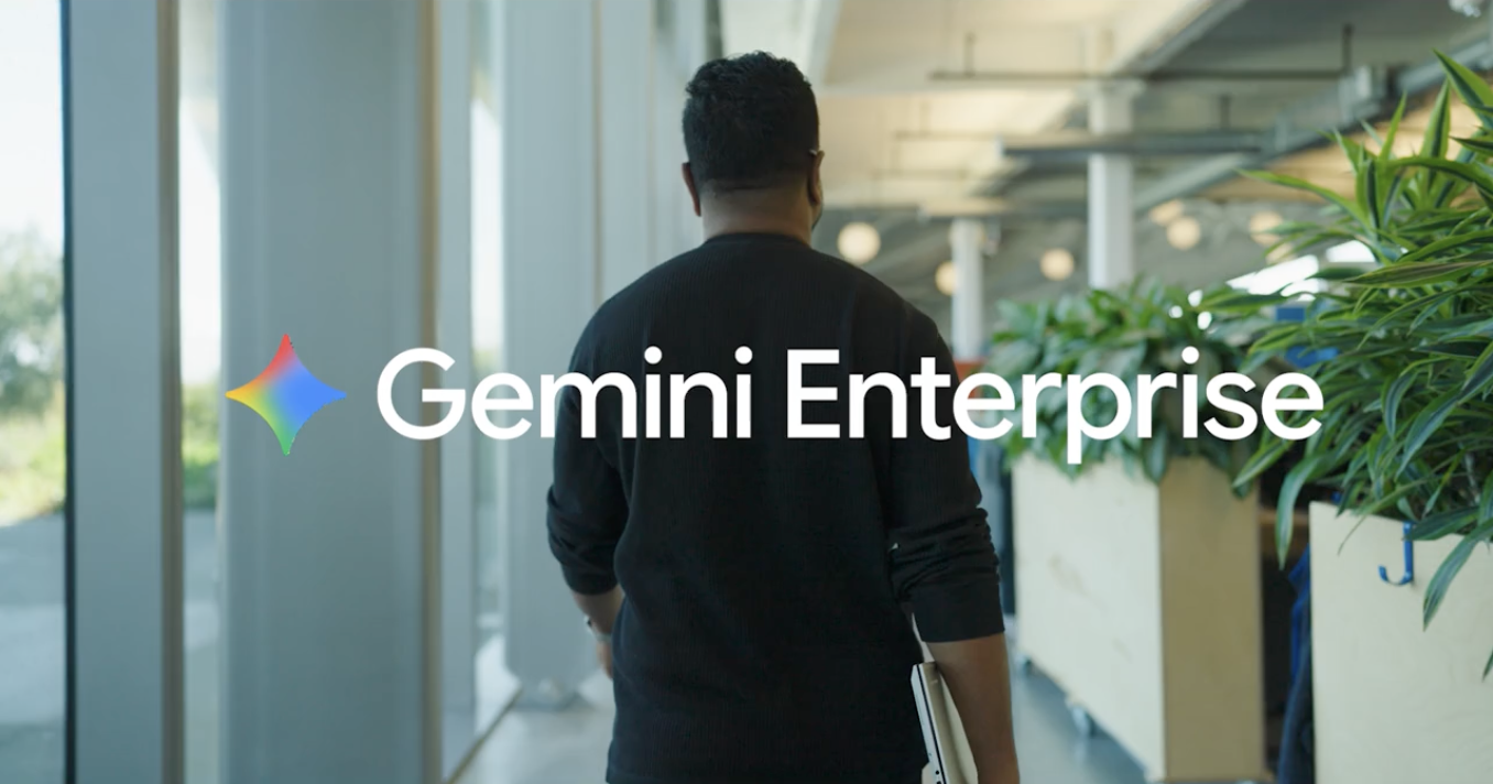 Gemini Enterprise wordmark with person walking away 