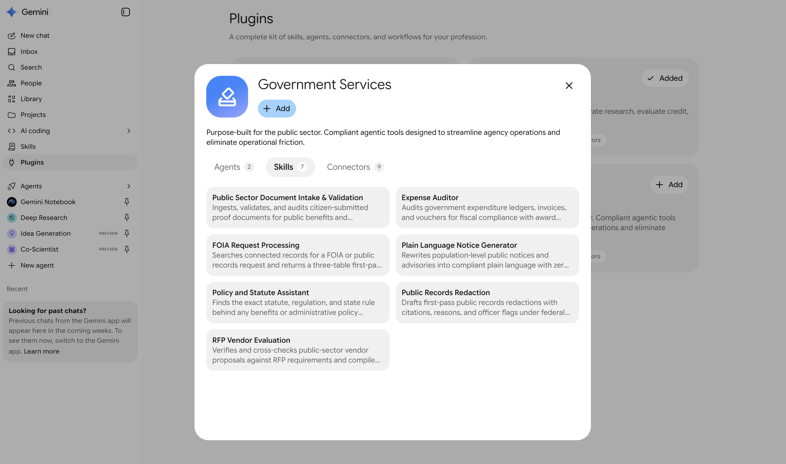 Gemini for government services skills UI