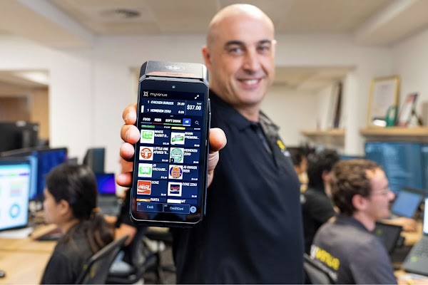 David Ialeggio, MyVenue CTO, with handheld POS device
