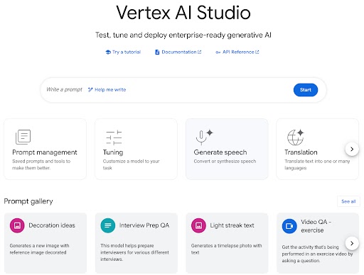 Vertex AI Studio 웹페이지 이미지