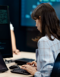 woman reviewing code