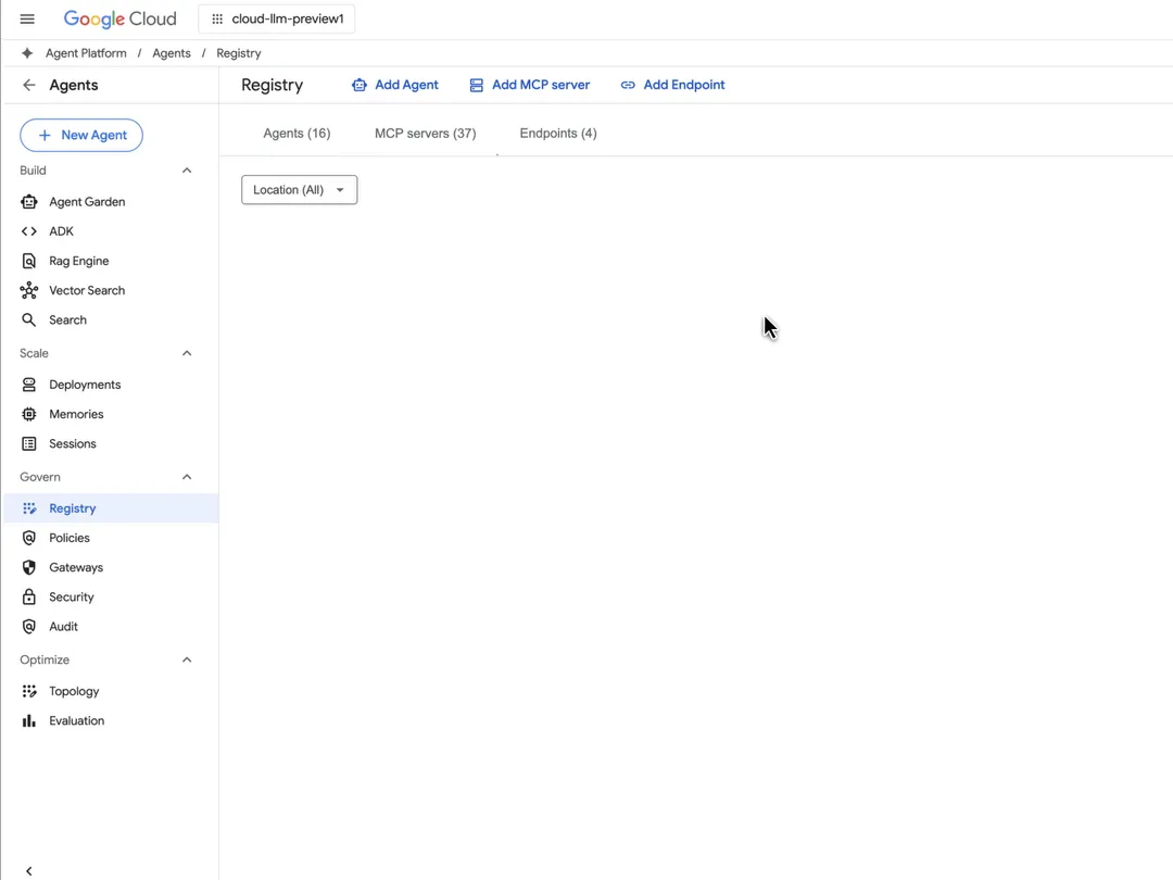 Agent registry UI
