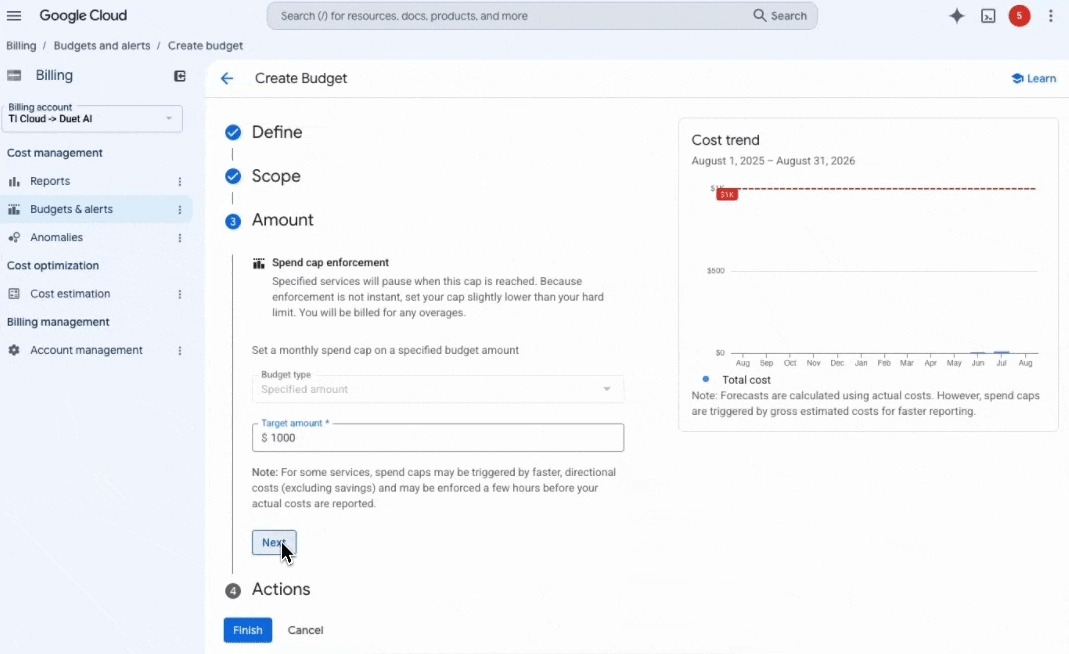 Quota controls UI screen 
