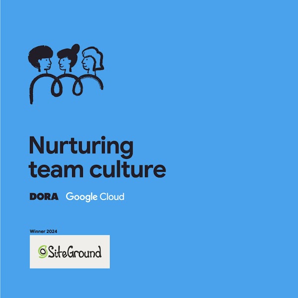 Three females and Nurturing team culture text on screen alongside SiteGround logo