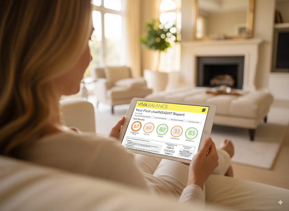 Woman views "vivaINSIGHT Report" on a tablet