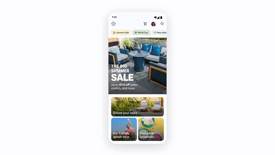 Gif of some of the UI components of a shopping agent on a mobile app