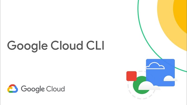 오른쪽 모서리에 노란색 태양 모양이 있는 흰색 배경에 'Google Cloud CLI'라는 텍스트