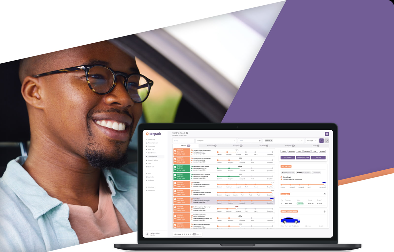 Male driver with laptop UX