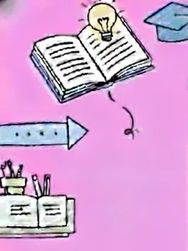 College iconography on a pink background