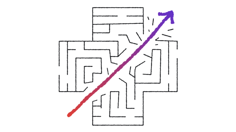 an arrow efficiently cutting through a complex maze