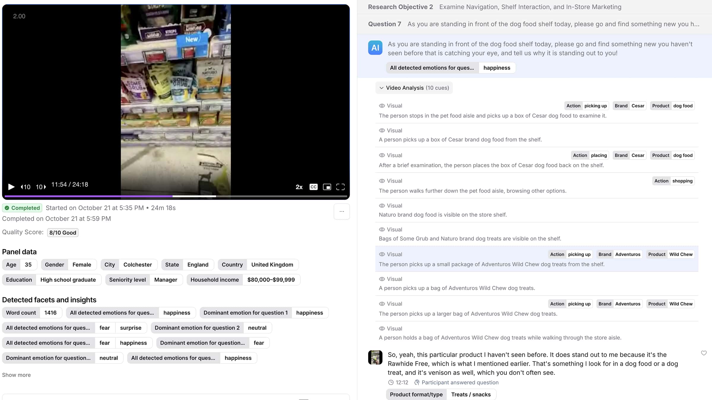 AI shopper research video analysis dashboard