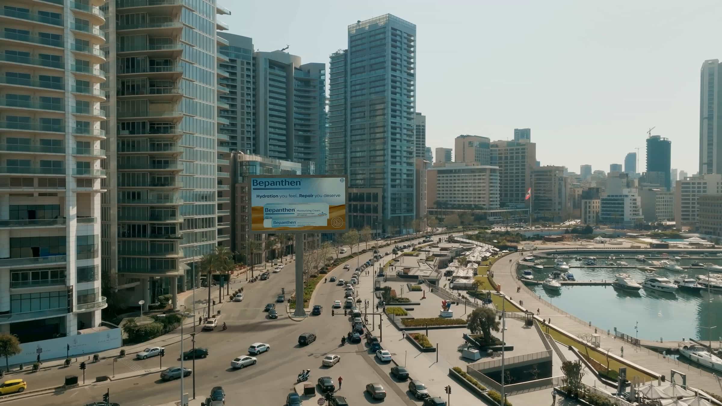 AI-generated billboard placement in city scene