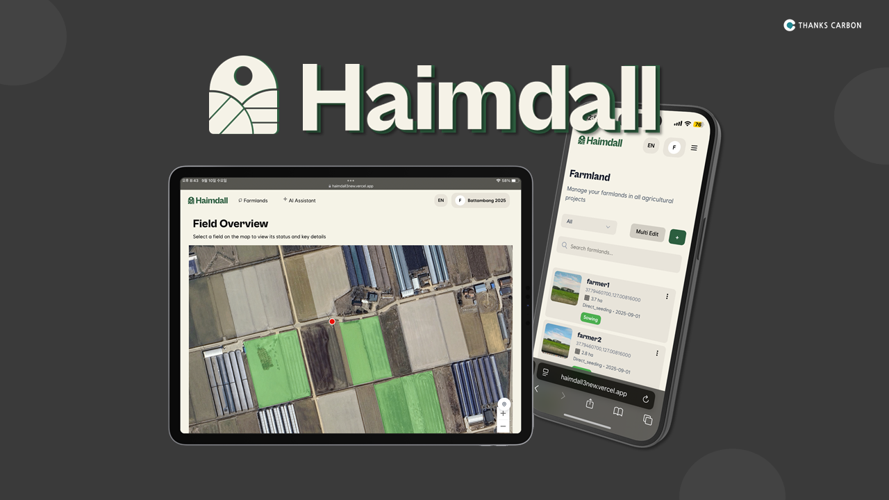 배경에 휴대폰과 탭을 들고 있는 하임달