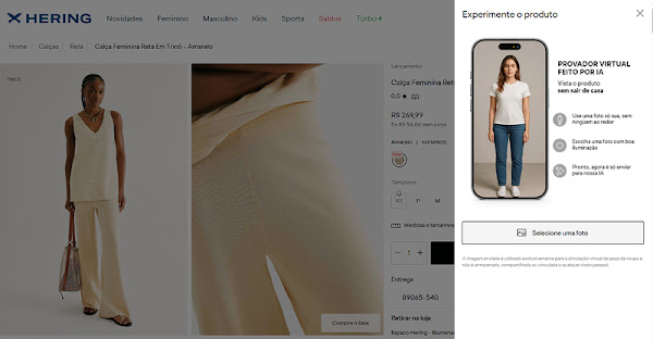 Ferramenta de provador virtual com inteligência artificial no site da Cia Hering