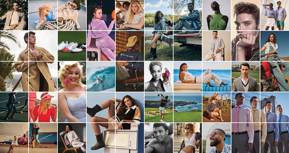 A diverse grid of fashion, lifestyle, and sports photos