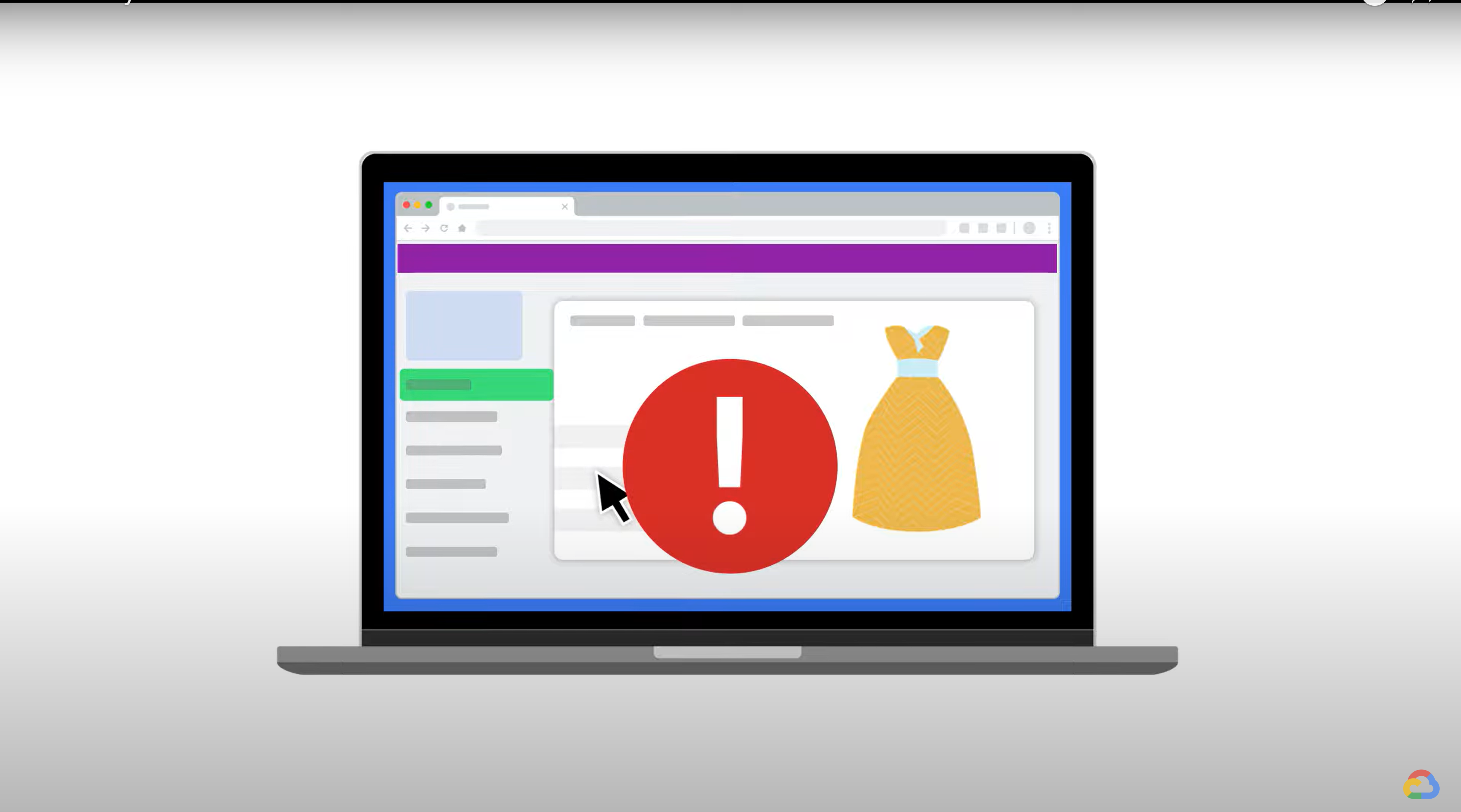 laptop browser with a red exclamation mark