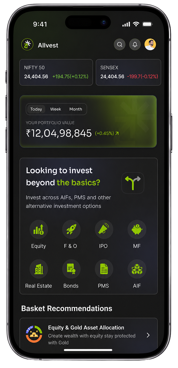 Mobile application screen for "Allvest Portfolio"