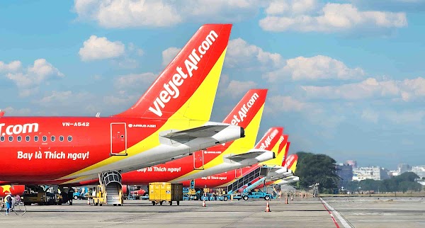 Vietjet Air planes on the tarmac