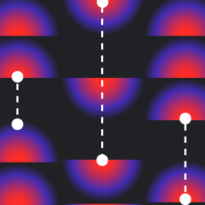 A graphical design in shades of red, violet, and black