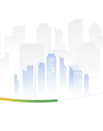 iconographic city skyline with yellow-green line