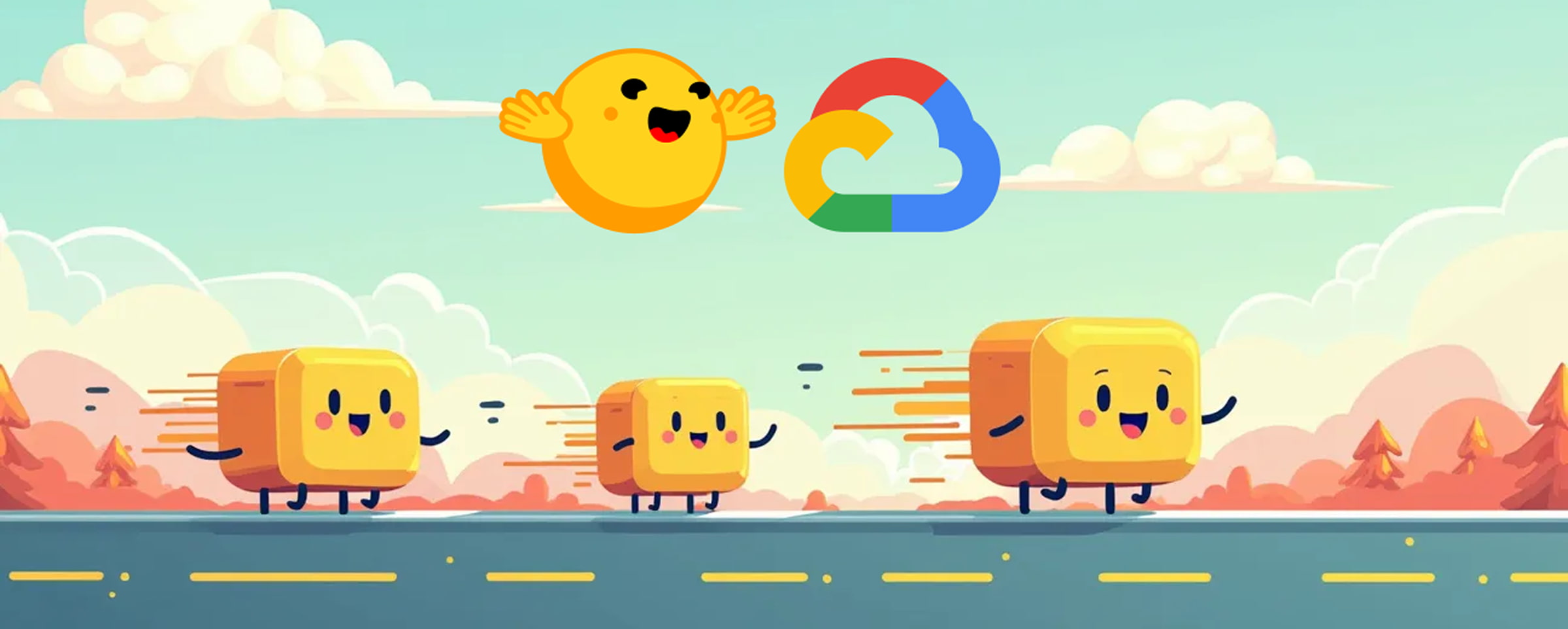 Smiley faces with Google Cloud banner