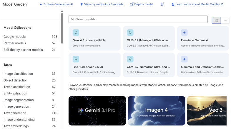 Screen with various Google models