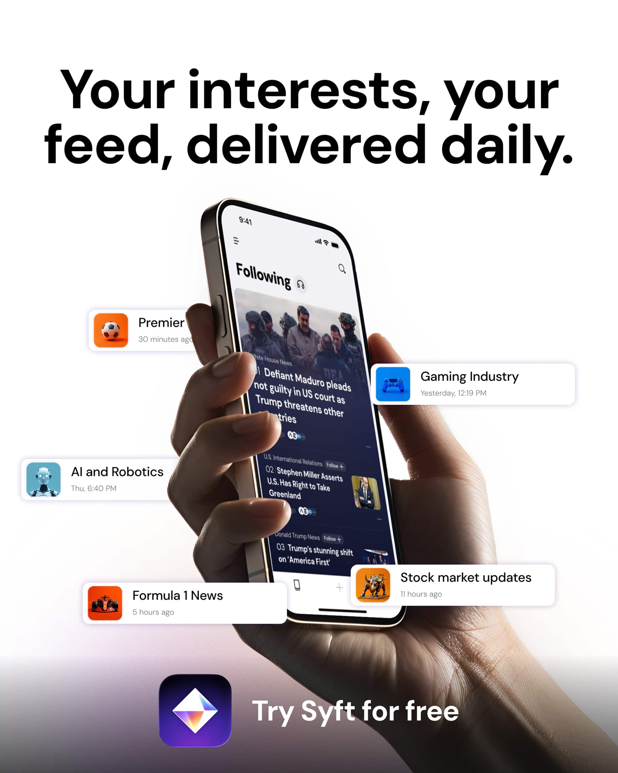 The different types of feeds you can view on Syft app