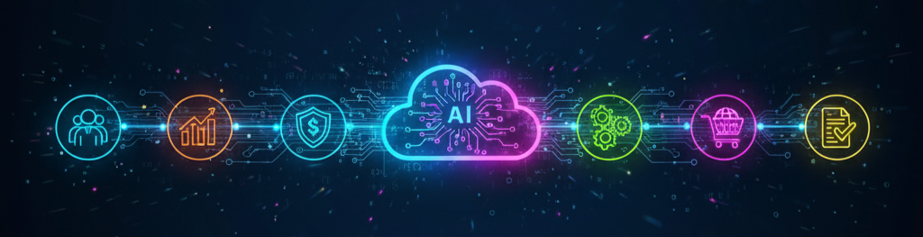 Cloud in the center of business icons