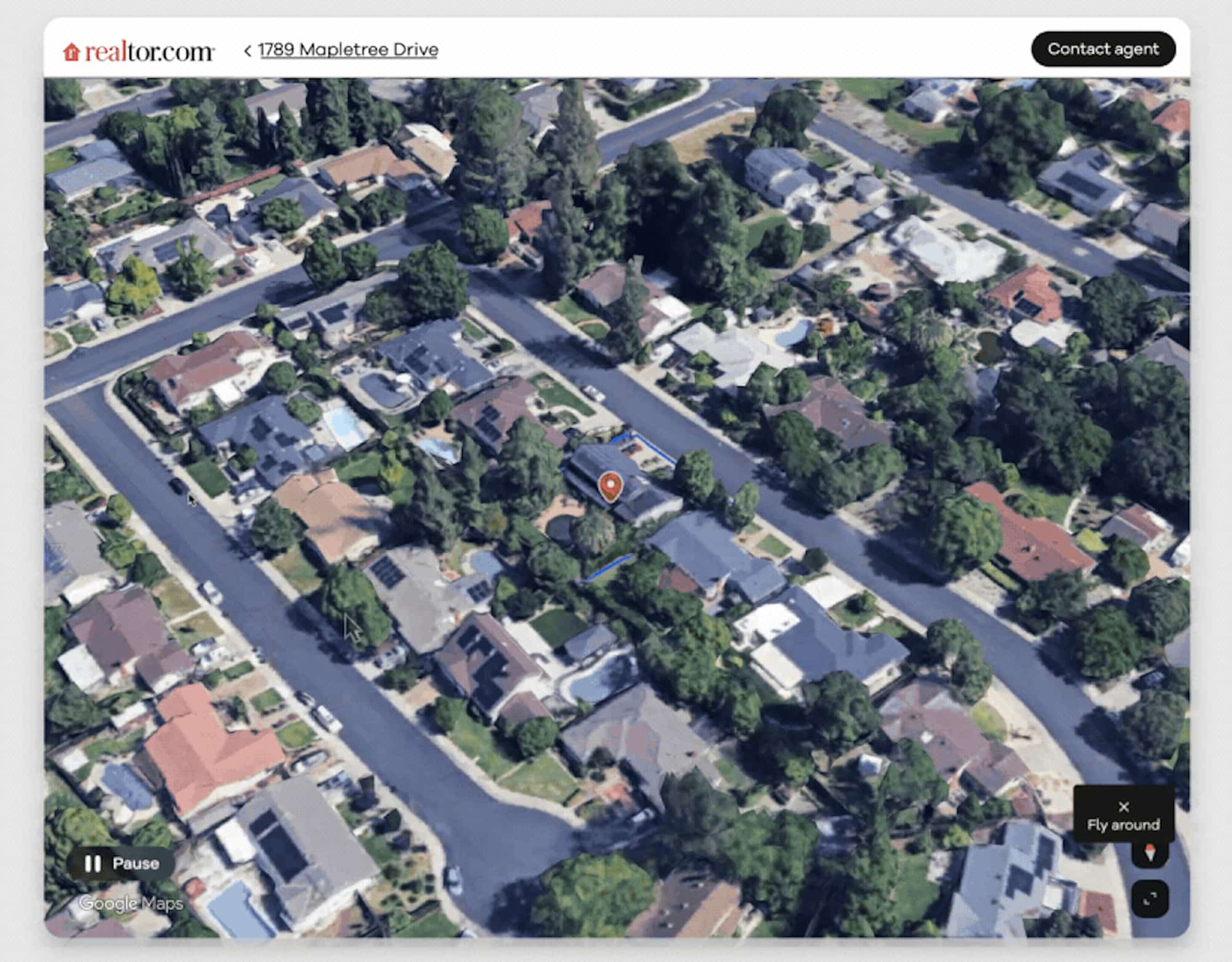 Aerial 3D Google Maps view of a suburban neighborhood